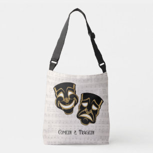 Musical Black & Gold Comedy and Tragedy Crossbody Bag