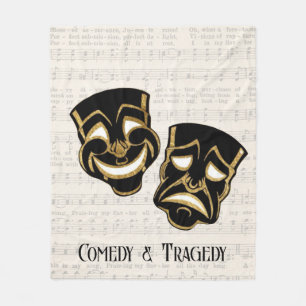 Musical Black & Gold Comedy and Tragedy Fleece Blanket