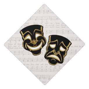 Musical Black & Gold Comedy and Tragedy Graduation Cap Topper