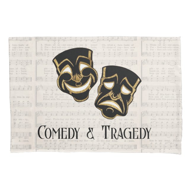 Musical Black & Gold Comedy and Tragedy Pillow Case (Front)