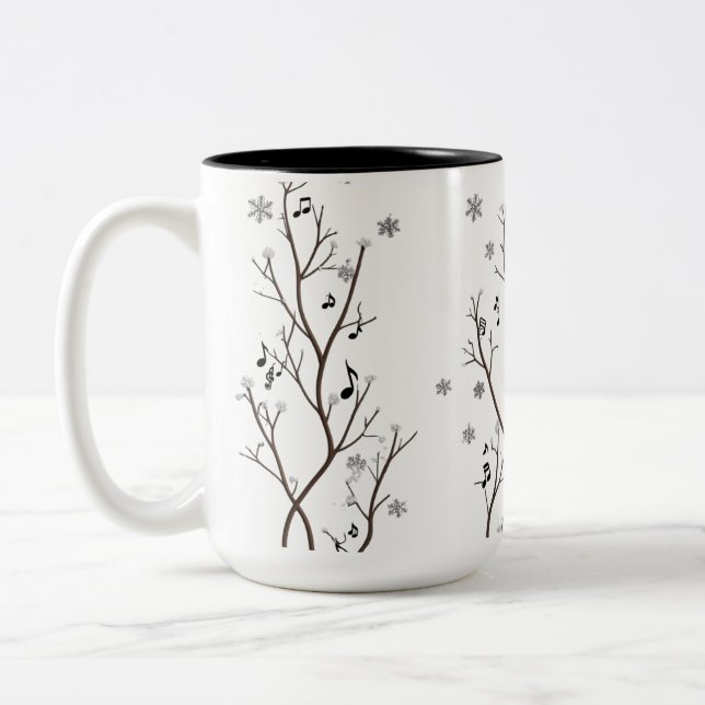 Musical Branches and Snowflakes Two-Tone Mug (Left)