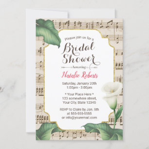 Musical Bridal Shower Vintage Lily Flower Invitation