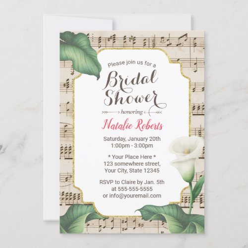 Musical Bridal Shower Vintage Lily Flower Invitation