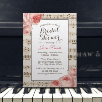 Musical Bridal Shower Vintage Pink Floral Elegant Invitation by myinvitation at Zazzle