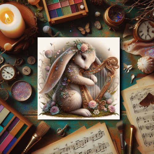 Musical Bunny Flowers Fantasy Art Easter Holiday Card