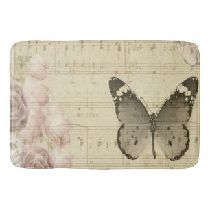 Musical Butterfly And Roses Bathroom Mat