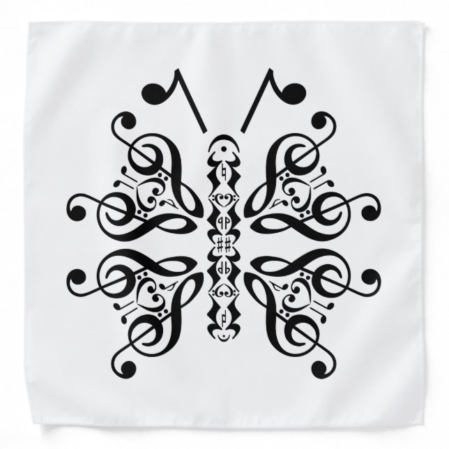 Musical Butterfly Music Note Scroll Design Bandana (Front)
