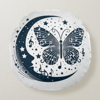 Musical Butterfly with Moon – Unique Round Pillow