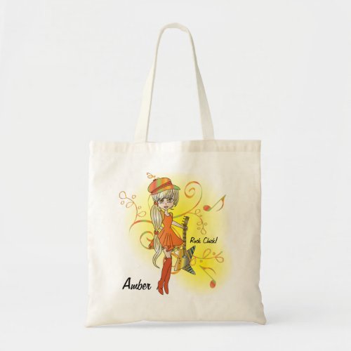 Musical Cartoon Rock Chick  DIY Text Tote Bag