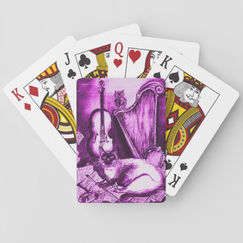 MUSICAL CAT AND OWL PinkPurpleViolet White Music Playing Cards