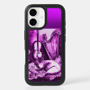 MUSICAL CAT AND OWL Purple White iPhone 16 Case