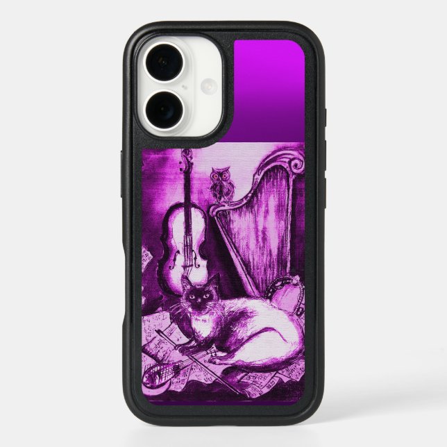 MUSICAL CAT AND OWL  Purple White Otterbox iPhone Case (Back)