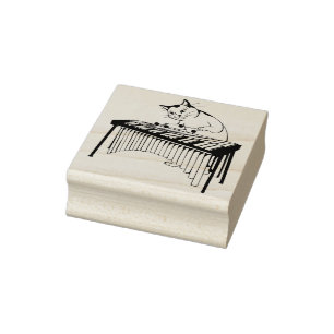 musical cat art stamp