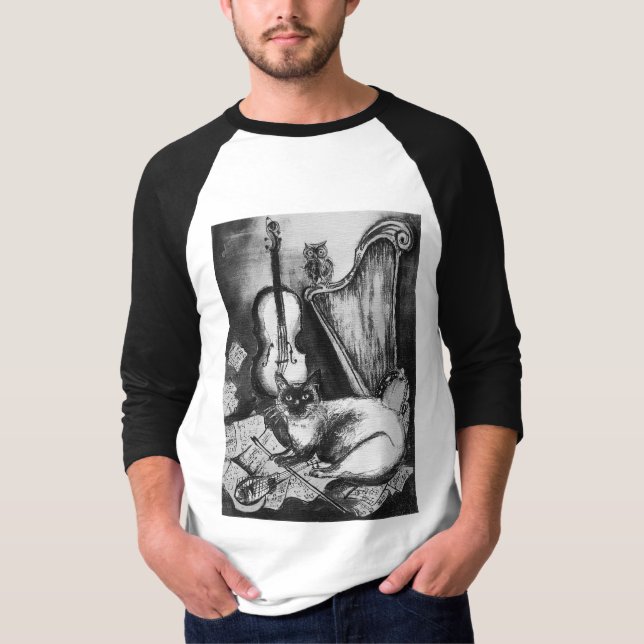 MUSICAL CAT , Black  and White T-Shirt (Front)