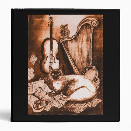 MUSICAL CAT Brown and White Black 3 Ring Binder