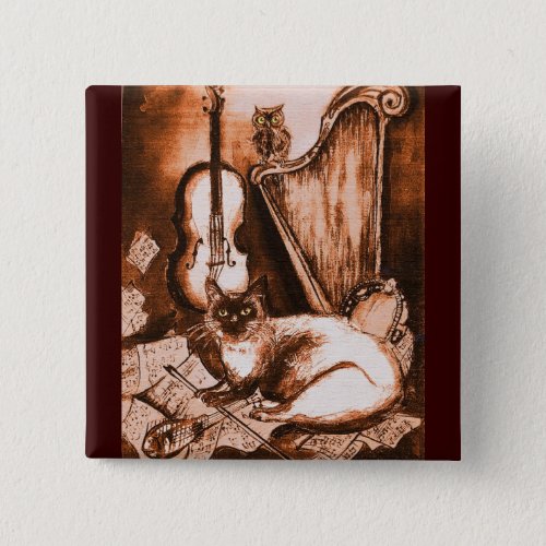 MUSICAL CAT Brown and White Pinback Button
