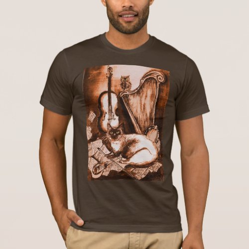 MUSICAL CAT  Brown and White T_Shirt