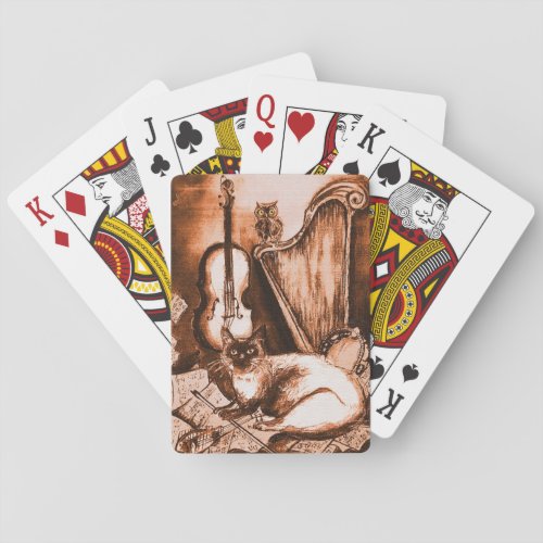 MUSICAL CAT Brown Sepia and White  Playing Cards