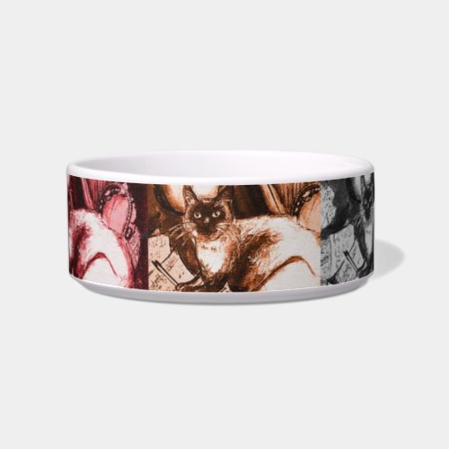 MUSICAL CAT IN BROWN RED PURPLE BLACK WHITE COLORS BOWL