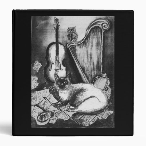 MUSICAL CATOWLVIOLINHARP Black White Grey Music Binder