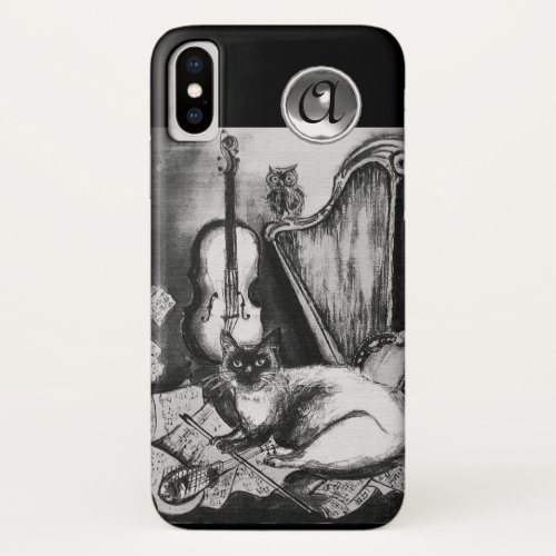 MUSICAL CATOWLVIOLINHARP Black White Grey Music iPhone XS Case