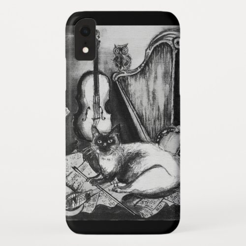 MUSICAL CATOWLVIOLINHARP Black White Grey Music iPhone XR Case