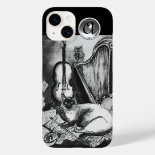 MUSICAL CAT,OWL,VIOLIN,HARP Black White Grey Music Case-Mate iPhone 14 Case