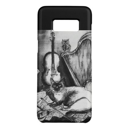 MUSICAL CAT,OWL,VIOLIN,HARP Black White Grey Music Case-Mate Samsung Galaxy S8 Case