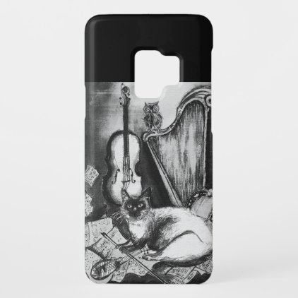 MUSICAL CAT,OWL,VIOLIN,HARP Black White Grey Music Case-Mate Samsung Galaxy S9 Case