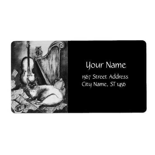 MUSICAL CATOWLVIOLINHARP Black White Grey Music Label