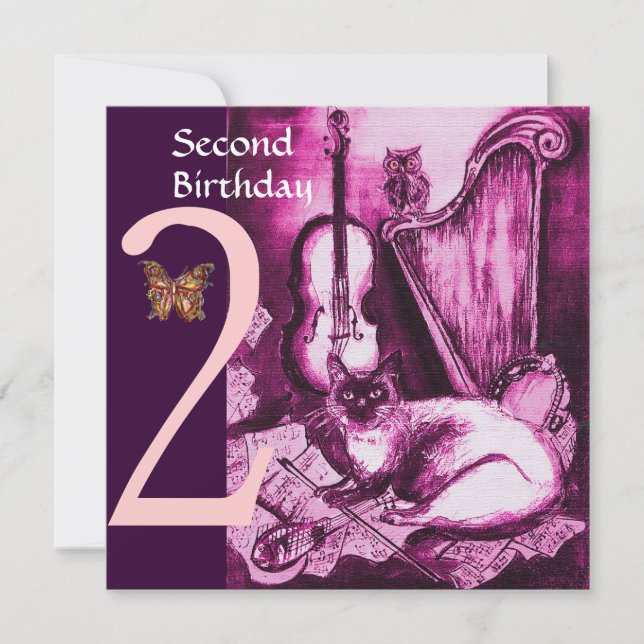 MUSICAL CAT Pink Fuchsia Second Birthday Party Invitation (Front)