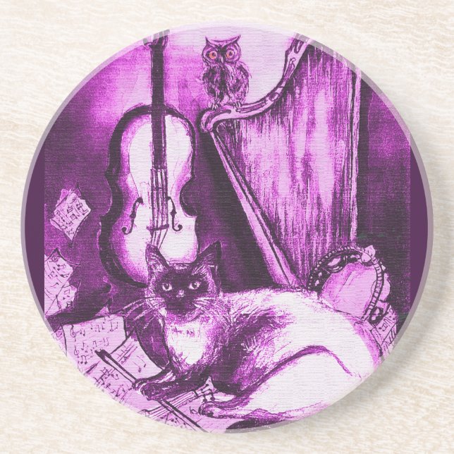 MUSICAL CAT ,Pink Fuchsia White Drink Coaster (Front)
