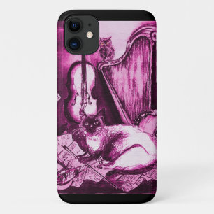 MUSICAL CAT ,Pink Violet and White iPhone 11 Case