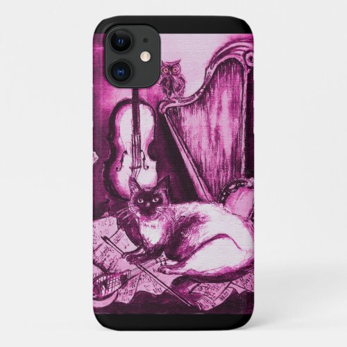 MUSICAL CAT Pink Violet and White iPhone 11 Case
