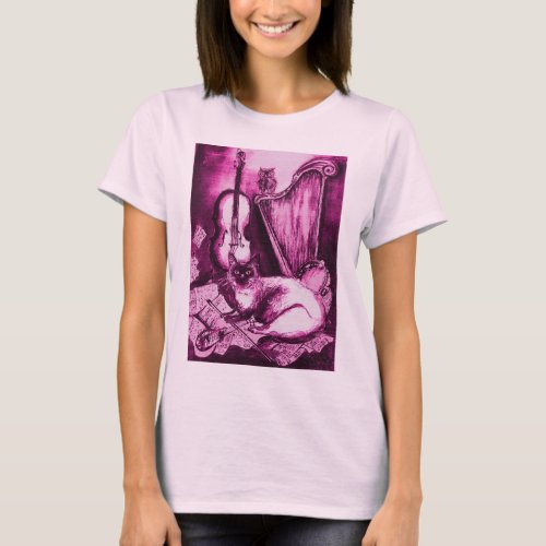 MUSICAL CAT Pink Violet and White T_Shirt