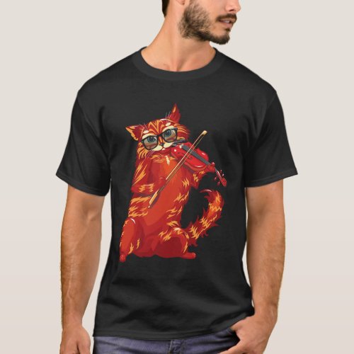 Musical Cat Playing Violin Orchestra Classical Mus T_Shirt