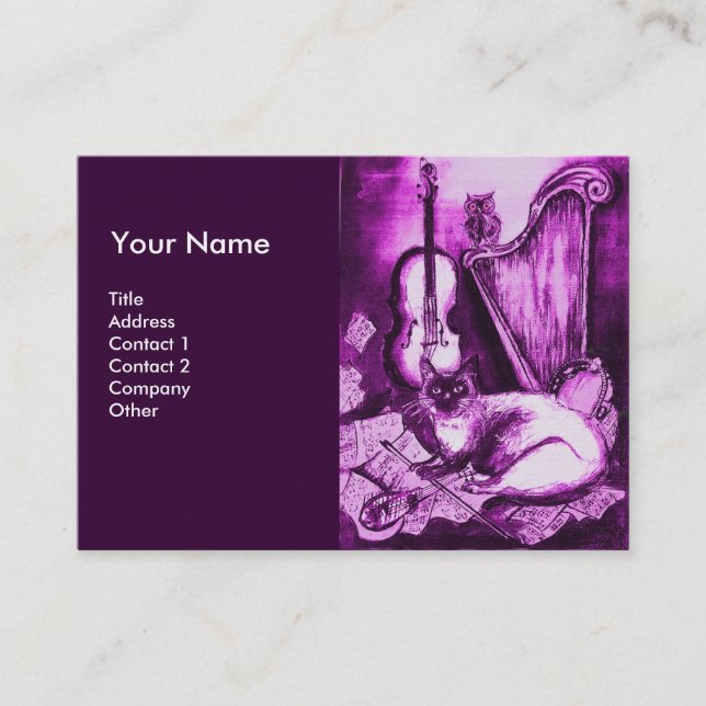 MUSICAL CAT, Purple and White Business Card (Front)