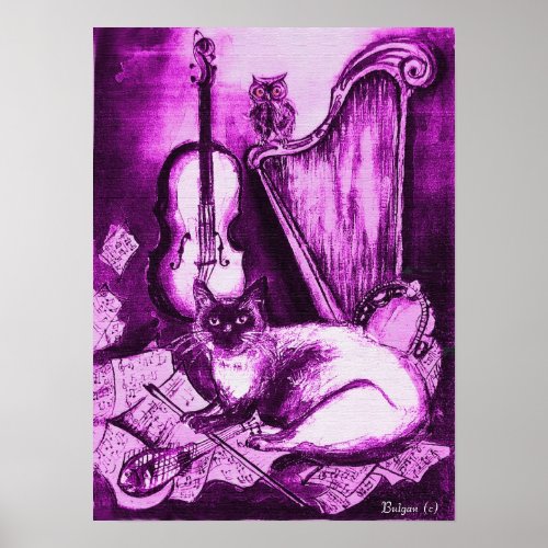 MUSICAL CAT Purple and White Poster