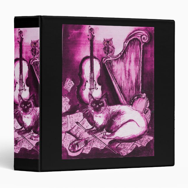 MUSICAL CAT ,Purple Fuchsia and White, Black Binder (Front/Spine)