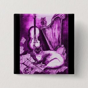 MUSICAL CAT ,Purple Violet and White Black Button
