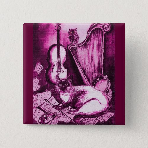 MUSICAL CAT Purple Violet and White Black Pinback Button