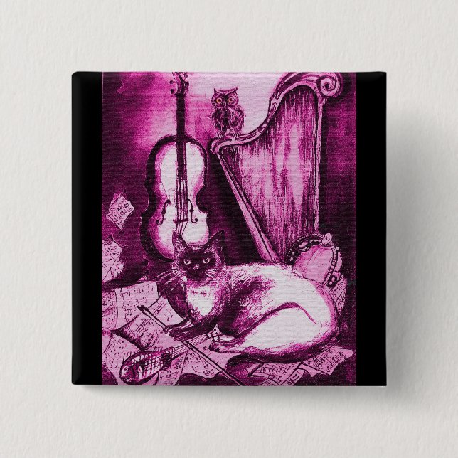 MUSICAL CAT ,Purple Violet and White Black Pinback Button (Front)