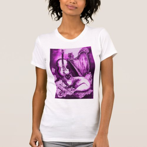 MUSICAL CAT  Purple Violet  and White T_Shirt
