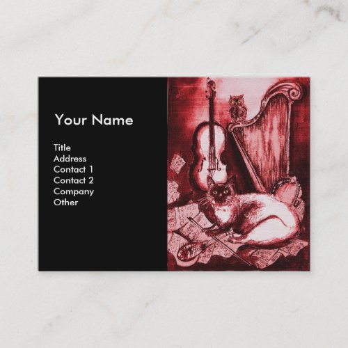 MUSICAL CAT Red and White Black Business Card