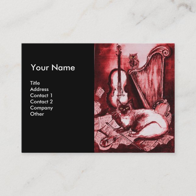 MUSICAL CAT, Red and White Black Business Card (Front)