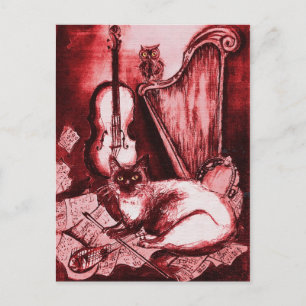MUSICAL CAT ,Red and White Postcard