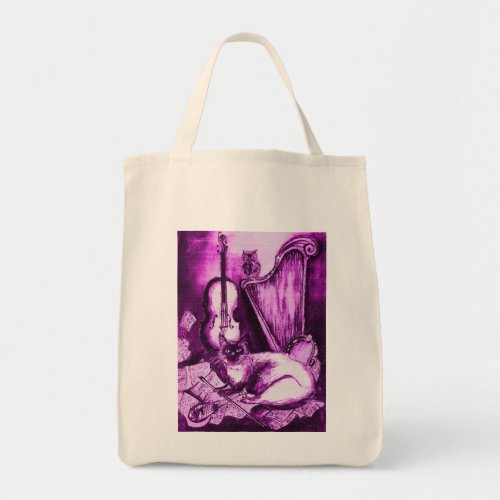 MUSICAL CAT  Violet Purple  and White Tote Bag