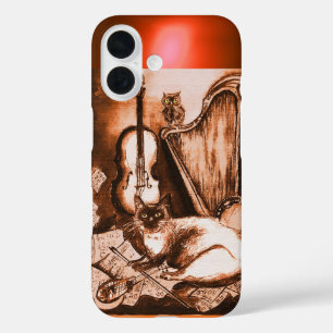 MUSICAL CAT WITH OWL IN BROWN SEPIA GEM iPhone 16 CASE