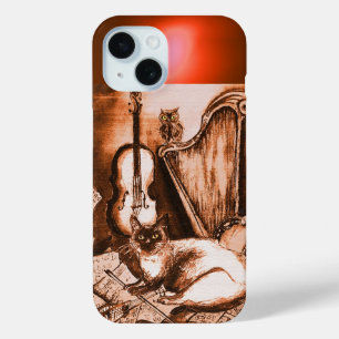 MUSICAL CAT WITH OWL IN BROWN SEPIA GEM iPhone 15 CASE