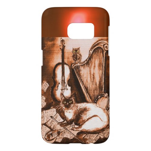 MUSICAL CAT WITH OWL IN BROWN SEPIA  GEM SAMSUNG GALAXY S7 CASE